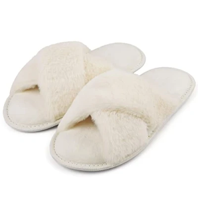 Abbildung von riemot Hausschuhe Damen Winter Plüsch Pantoffeln Memory Schaum Warme Hausschlappen Bequeme Rutschfeste Flauschige Slipper, Weiß, gr.38 39