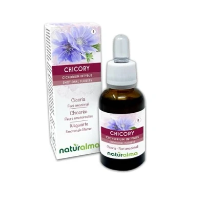 Abbildung von Chicory oder Wegwarte (Cichorium intybus) Bach Blüten Naturalma Tropfen 30 ml Alkoholfreier Flüssigextrakt Blütenessenzen Vegan und alkoholfrei