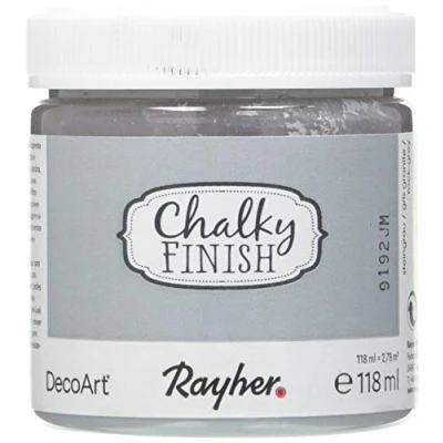 Abbildung von Rayher 38867558 Chalky Finish auf Wasser Basis, Kreide Farbe für Shabby Chic , Vintage und Landhaus Stil Looks,118 ml (1er Pack) steingrau