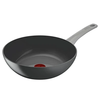 Abbildung von Tefal C42719 Renew On Wokpfanne 28 cm Keramikversiegelung umweltfreundlich recycelt Thermo Signal für alle Herdarten Induktion Unbedenklich Grau