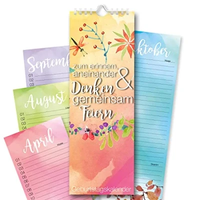 Abbildung von Geburtstagskalender mit Spiralbindung I Format 105 x 297 mm jahresunabhängig Dauerkalender für die ganze Familie dv_191 Bunt