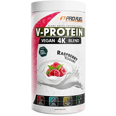 Abbildung von Vegan Protein HIMBEERE YOGHURT V 4K Blend Unglaublich lecker &amp; cremig 750g Aus Sonnenblumen, Soja, Hanfsamen Kürbiskernen Pflanzliches Eiweißpulver mit 79% Eiweiß