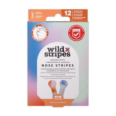 Abbildung von Wild Stripes Nose Patches Sunrise Nasenstrips für bessere Atmung, weniger Schnarchen &amp; erholsamen Schlaf Ideal Sport oder beim Schlafen Funktional, hautfreundlich und stylish 12 Stk