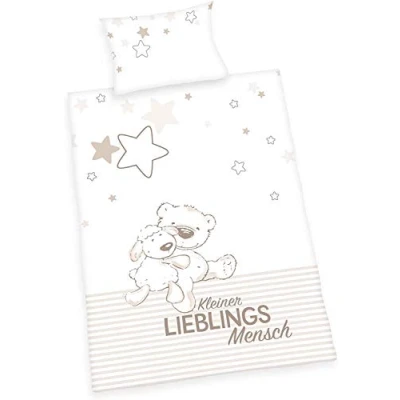 Abbildung von Herding Lieblingsmensch Bettwäsche Set, Wendemotiv, Kopfkissenbezug 40 x 60 cm, Bettbezug 100 135 Baumwolle, Flanell, Weiß/Creme