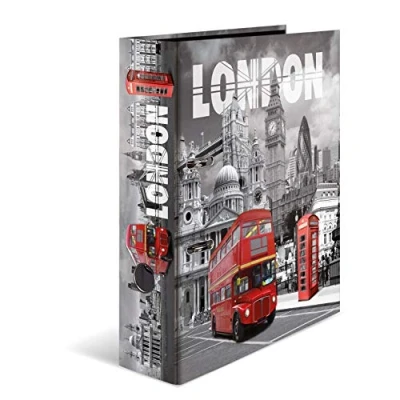 Abbildung von HERMA Ordner A4 London England Set, 10 Stück, 7 cm breit, Kinder Ringordner mit Städte Motiv, bunter Aktenordner Innendruck für Jungen und Mädchen