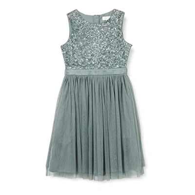 Abbildung von Maya Deluxe Mädchen Girls Sequin Embellished Party Tutu Bridesmaids Wedding Midi Dress With Belt Bow Kleid, Misty Green, 5 6 Jahre EU