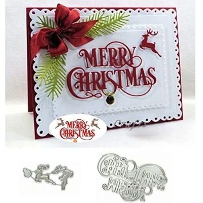 Abbildung von Merry Christmas Rentier Metall Stanzschablonen, Schablonen, DIY, Basteln, Karten, Stanzformen für Prägung, Kartenherstellung, Foto, dekorative Papierformen, Scrapbooking