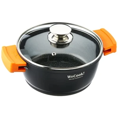 Abbildung von WECOOK! Ecochef Titan 20 cm Hochkochtopf Induktion Geeignet PFOA freie QUANTANIUM Antihaftbeschichtung 5mm Aluminiumguss Backofenfest Glasdeckel mit Dampfauslass, Schwarz, Aluminium