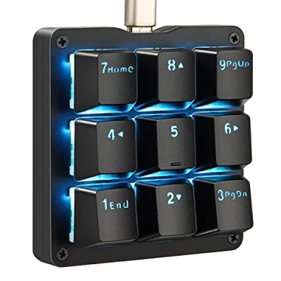 Abbildung von Koolertron Einhändige mechanische Makro Tastatur,LED Hintergrundbeleuchtung tragbare Mini Einhand Gaming Tastatur OSU mit 9 voll programmierbare Tasten(Black/Blue Backlit/Blue switches)