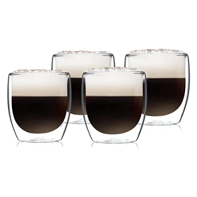Abbildung von GLASWERK Latte Macchiato Gläser Design doppelwandig (4 x 250 ml) Cappuccino Tassen doppelwandige Borosilikatgläser Teegläser spülmaschinengeeignet Kaffeebecher Set