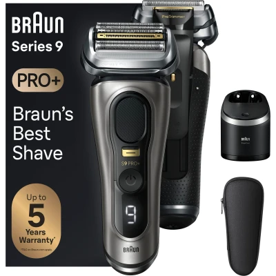 Abbildung von Braun Series 9 Pro+ Rasierer Herren Elektrisch, Elektrorasierer mit 5 Pro Rasierelementen, Langhaarschneider ProTrimmer &amp; Reinigungsstation, 60 Min Laufzeit, Made in Germany, 9565cc, Edelmetall