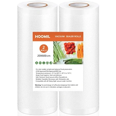 Abbildung von HOOMIL Vakuumierfolie Vakuumierbeutel 20cmx600cm/2 Rollen, BPA frei Vakumierbeutel für alle Lebensmittel Vakuumiergerät