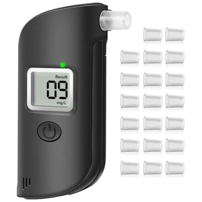 Abbildung von AiQInu Alkoholtester Polizeigenau,Alkoholtester Promillemessgerät mit Digitaler LCD Anzeige, Professioneller Alkoholmessgerät 20 Mundstücken für Privaten Professionellen Gebrauch zu Hause