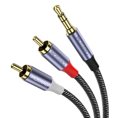 Abbildung von MOSWAG RCA Kabel, 3.5mm Stecker auf 2RCA Stereo Audio Adapter Dual abgeschirmtes vergoldetes Koaxialkabel Nylon geflochtenes AUX Y Kabel für Smartphones,MP3,Tablets,Lautsprecher,HDTV