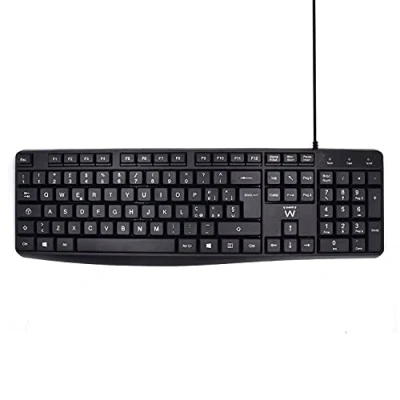 Abbildung von Ewent Kabelgebundene USB Tastatur, geräuschloses Tippen, italienisches QWERTY Layout für PC, Notebook, mit Windows und OS Systemen, 1,5 m Kabel, schwarz