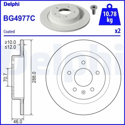 Abbildung von Bremsscheiben DELPHI BG4977C hinten, voll, 2 Stück
