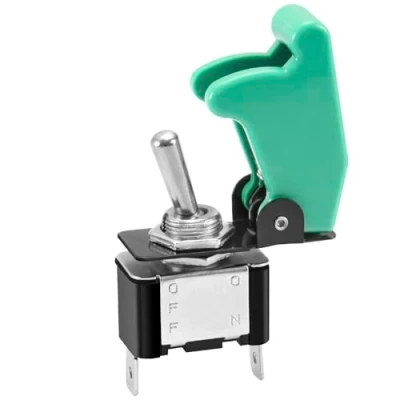 Abbildung von Heschen Metall Kippschalter Flick Flip, 12V 20A, SPST, EIN/AUS 2 Positionen, polig, mit wasserdichter Kappe (Grüner Kappe)