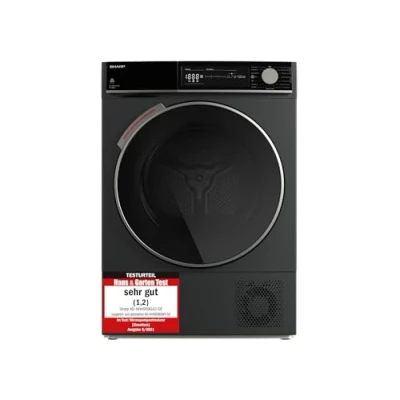 Abbildung von Sharp KD NHH9S9GA3 DE Wärmepumpentrockner/A+++ / 9 kg/Programmknebel und DirectTouch Bedienung auf LED Display 15 Programme/Trommelinnenbeleuchtung/Espresso Gray
