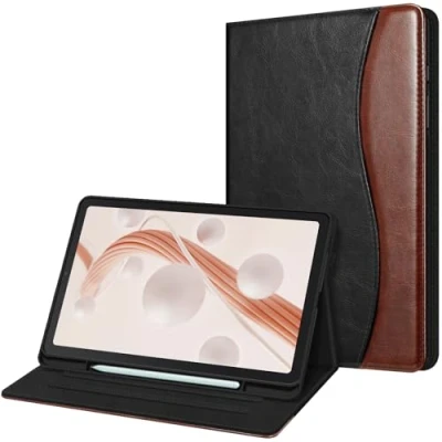 Abbildung von Fintie Hülle für Samsung Galaxy Tab S6 Lite 10.4 2024/2022/2020, Soft TPU Rückseite Gehäuse Schutzhülle mit S Pen Halter und Dokumentschlitze, Schwarz/Braun