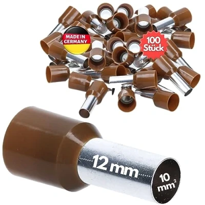 Abbildung von 100 Stück Kalitec AE1012BR Aderendhülsen isoliert 10,0mm² 12mm lang braun I Made in Germany Industriequalität