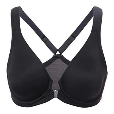 Abbildung von DELIMIRA Damen Vorderverschluss Racerback BH Grosse Grössen Bügel BHS Tiefer Ausschnitt Ungefüttert Vollschalen Schwarz 80G