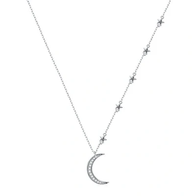 Abbildung von DAOCHONG S925 Sterling Silber Halbmond und Stern Schmuck CZ Anhänger Halskette Valentinstagsgeschenk für Sie, 20 Zoll bis 22 Rolo Kette