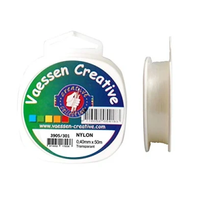 Abbildung von Vaessen Creative Nylonfaden, Transparent, 0,4 mm x 50 m Spule, Reißfeste Nylonschnur, Nylonband, Perlonfaden, Angelschnur zum Basteln, Nähen, Einfädeln von Perlen und Aufhängen Dekoartikeln