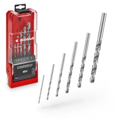Abbildung von Original Einhell 6 tlg. HSS G Metallbohrer Set (HSS 4241 Stahl, hochglanzpoliert, 135 Split Point Spitze, gefräste Typ N Spirale, Rundschaft inkl. Aufbewahrungskassette)