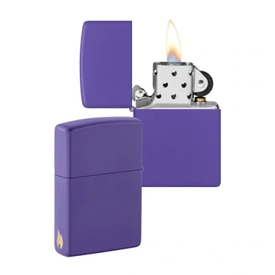 Abbildung von ZIPPO Purple Matte nachfüllbares Sturmfeuerzeug in hochwertiger Geschenkbox (lila, Flammenmotiv graviert)