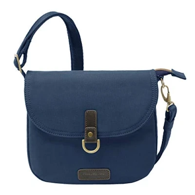 Abbildung von Travelon: Anti Diebstahl Kurier Sattel Umhängetasche, navy, 9 x 7 2.25, Diebstahlsicherung Kuriersattel Crossbody