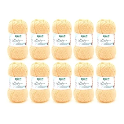 Abbildung von Gründl Baby uni Strickgarn / Häkelgarn (OEKO TEX zertifizierte Wolle, strapazierfähig, pflegeleicht, 70 % Polyacryl 30 Polyamid, 50 g/150 m, Nadelstärke: 3,5 4,5, 10 x g) Pastellgelb