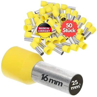 Abbildung von 50 Stück Kalitec AE2516GE Aderendhülsen isoliert 25mm² 16mm lang gelb I Made in Germany Industriequalität