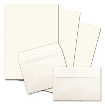 Abbildung von 25x Briefpapier Sets DIN A4 mit C6 Briefumschlägen, Haftklebung Naturweiß mattes Schreibpapier Kuverts FarbenFroh by GUSTAV NEUSER