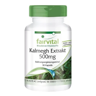 Abbildung von Fairvital Kalmegh Extrakt 500 mg 90 Kapseln 5 fach konzentrierter aus dem Blatt für 3 Monate qualitätsgeprüft und hoch dosiert 100% vegan Made in Germany