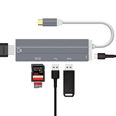Abbildung von USB C Hub mit 4K HDMI 6 in 1 Adapter Daffodil HUB05 PD Port, 3.0/2.0, SD/TF Kartenleser, Ultra leicht Slim kompatibel MacBook ChromeBook Surface Android Projektor Windows Dex PC Laptop