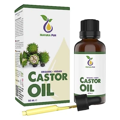 Abbildung von Rizinusöl BIO 50ml, 100% kaltgepresst, vegan, in Glasflasche Natürliches Wimpernserum für Wimpern und Augenbrauen auch Haare, Gesicht, Körper, Haut, Hände