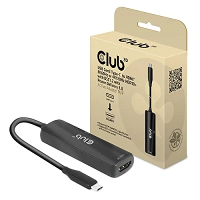 Abbildung von Club3D CAC 1588 USB Gen2 Typ C zu HDMI™ 8K60Hz oder 4K120Hz HDR10, DSC1.2, Power Delivery 3.0 Activ Adapter St./B.