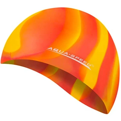 Abbildung von Aqua Speed Bunt Badehaube + Kleines Mikrofaserhandtuch Damen Herren Bademütze Mädchen Jungs Schwimmkappe Badekappe Silikon Schwimmhaube Swimming Hat Cap Waterproof 54. / 59