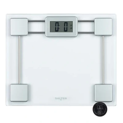 Abbildung von Salter 9081 SV3R Digitale Badezimmerwaage LCD Leicht Lesbares Display, 150kg Kapazit, Plattform aus gehärtetem Glas, Inklusive Batterien, Sofort Step on Funktion, Kompakte Personenwaagen, Silber
