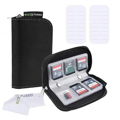 Abbildung von Speicherkarten Tasche 2 Stück Passend für bis zu 22x SD, SDHC, Micro Mini SD und 4X CF Halterung mit 22 Schlitzen (8 Seiten) Zur Aufbewahrung unterwegs (Schwarz (2X))