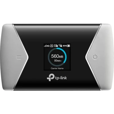 Abbildung von TP Link M7650 mobiler WLAN Router (4G/LTE bis zu 600Mbit/s Download/ 50Mbit/s Upload, Hotspot, Cat11, 3000mAh Akku, LCD Display, kompatibel mit allen europäischen SIM Karten) schwarz/silber