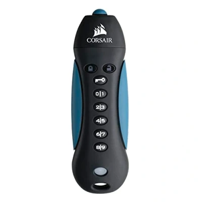 Abbildung von Corsair Flash Padlock 3, 128 GB Sicherer USB 3.0 Speicherstick mit Tastenfeld (256 Bit AES Hardwareverschlüsselung, anpassbare Ziffernidentifikation zum Sperren), Schwarz/Blau