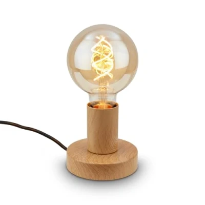 Abbildung von BRILONER Mini Tischlampe mit Kabelschalter, Retro, Vintage, E27, max. 10W, Lampe, Nachttischlampe, Tischleuchte, Dekolampe Flur, Bürolampe, Leselampe, 10x9 cm (DxH), Holzoptik