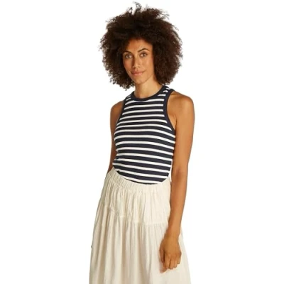 Abbildung von Tommy Hilfiger SLIM Top, Damen, Größe: Small, Dark night navy ecru stp