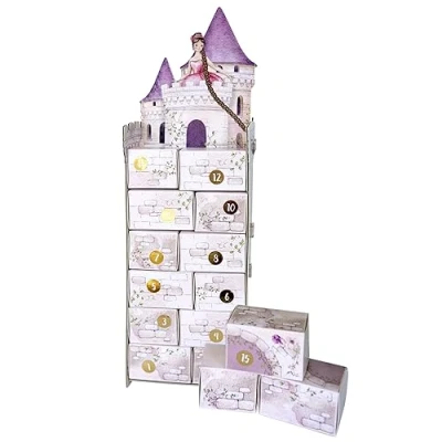 Abbildung von Papierdrachen Adventskalender 2023 zum Befüllen Weihnachtskalender mit Boxen Rapunzel Turm Zusammenbauen wiederverwendbarer Schachtelkalender Set 2