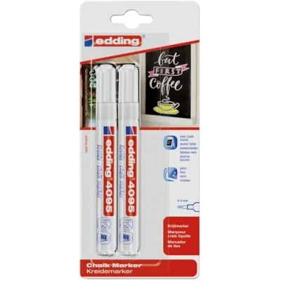 Abbildung von edding 4095 Kreidemarker weiß 2 Kreidestifte Rundspitze 3 mm Kreidestift für Tafel abwischbar zum Beschriften von Fenster, Glas, Spiegel Tafelstift mit deckenden Farben
