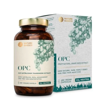 Abbildung von Natürliches OPC Traubenkernextrakt 180 Kapseln hochdosiert / 500 mg reines pro Tagesdosis/Hochwertig gewonnen aus europäischen Weintrauben/Vegan, Zertifiziert &amp; Nachhaltig im Glas