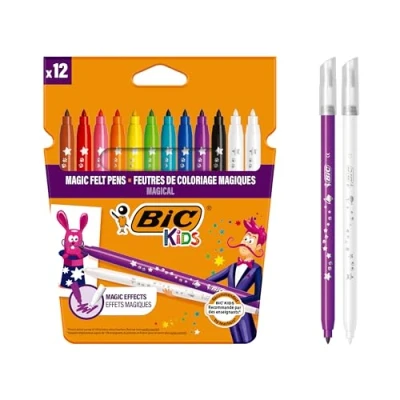 Abbildung von BIC Kids 9202962 Zauberstifte Colour &amp; Erase, 12er Set, Filzstifte mit Zauber Effekten, Auswaschbare Stifte für Kinder