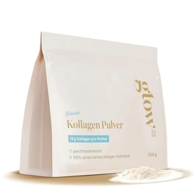 Abbildung von Glow25® Marine Collagen Pulver [300g] Perfekte Löslichkeit Fisch Kollagen Bioaktives Hydrolysat Natur