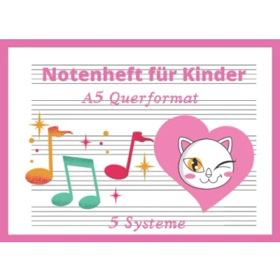 Abbildung von Notenheft für Kinder: A5 Querformat, 5 Systeme pro Seite, Große Notensysteme, Musikheft Kinder und Anfänger mit Notenlinien, ohne Hilfslinien
